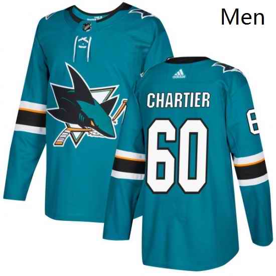 Mens Adidas San Jose Sharks 60 Rourke Chartier Authentic Teal Green Home NHL Jersey